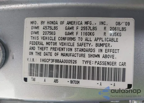 2010 Honda Accord 3.5 Ex-L from USA, damaged, VIN 1HGCP3F88AA000526